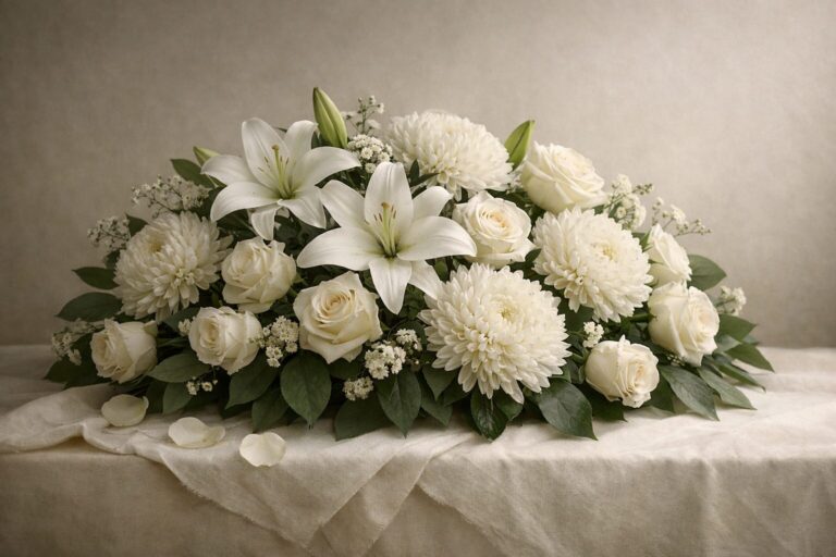 Ramo de lirios y rosas blancas: flores para funeral y sus alternativas