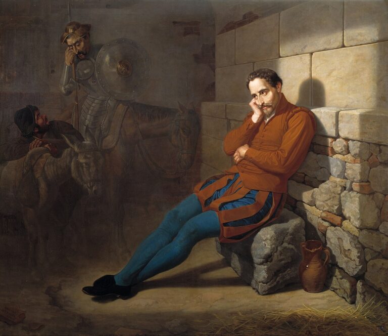 Miguel de Cervantes imaginando El Quijote, Mariano de la Roca y Delgado (1858).