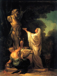 Sacrificio a Pan, c. 1771, 33 x 24 cm, colección particular, Zaragoza. Obra atribuida a Goya que, con su posible pareja, el firmado Sacrificio a Vesta, la habría pintado durante su