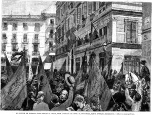 Isaac Peral saluda desde un balcón del hotel de Embajadores, 1890