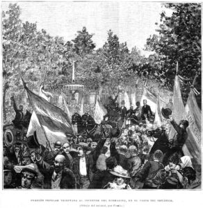 Ovación tributada a Isaac Peral en el paseo del Botánico, 1890