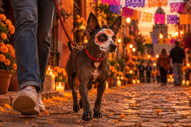 Frijol de paseo por la calle adornada con papel picado