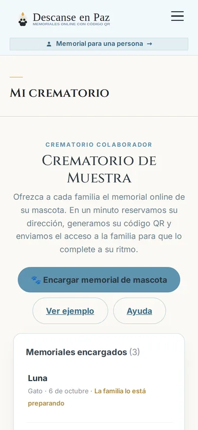 Panel del crematorio con la lista de memoriales encargados, en el celular