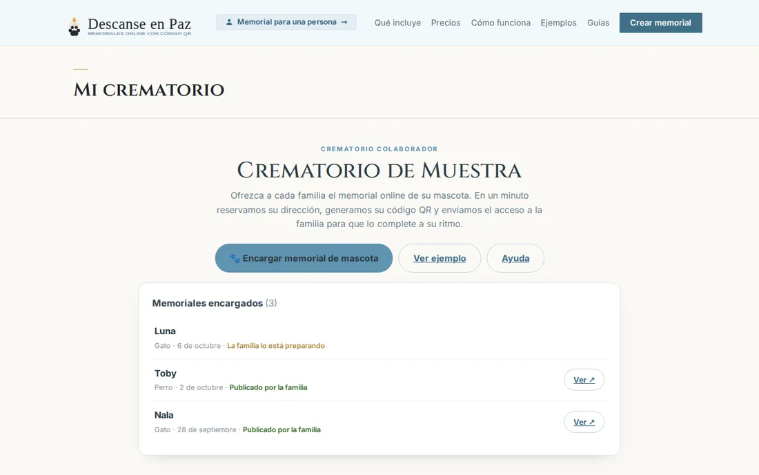 Panel del crematorio con la lista de memoriales encargados, en la computadora