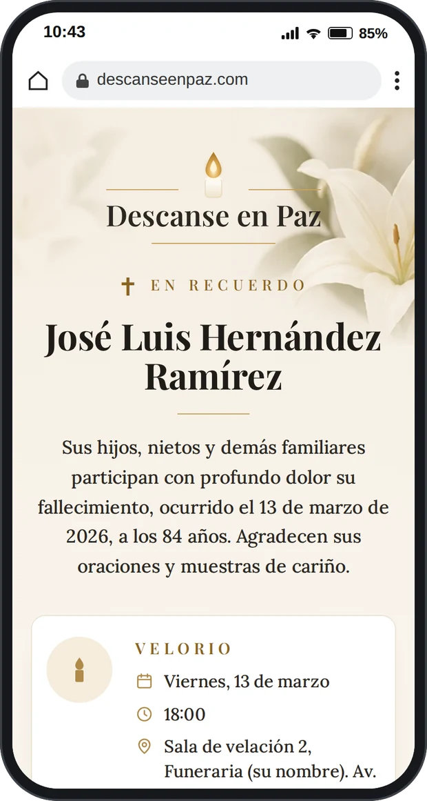 La esquela de José Luis Hernández Ramírez abierta en el celular